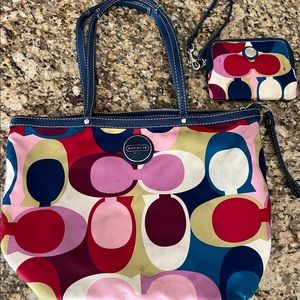 Coach Poppy Collection multicolor Tote with Matching Wristlet